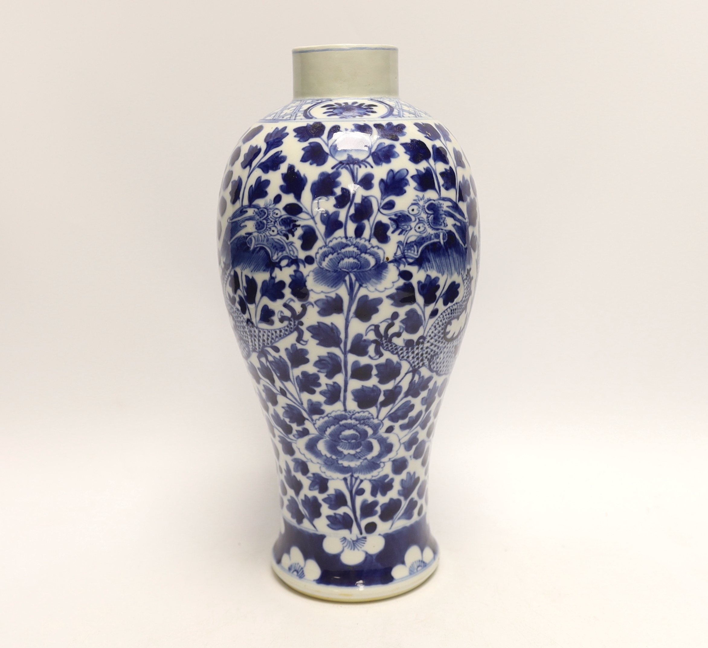 A Chinese blue and white ‘dragon’ vase, circa 1900, 35cm high